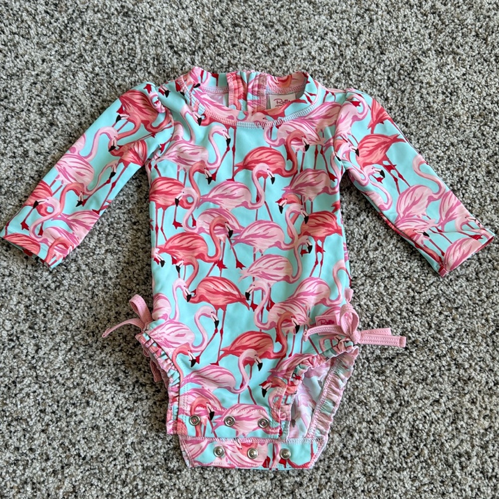 Ruffle Butts Pink Flamingo Swimsuit, 3-6M